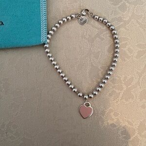 Tiffany & Co. Silver Bracelet with Pink Heart Charm